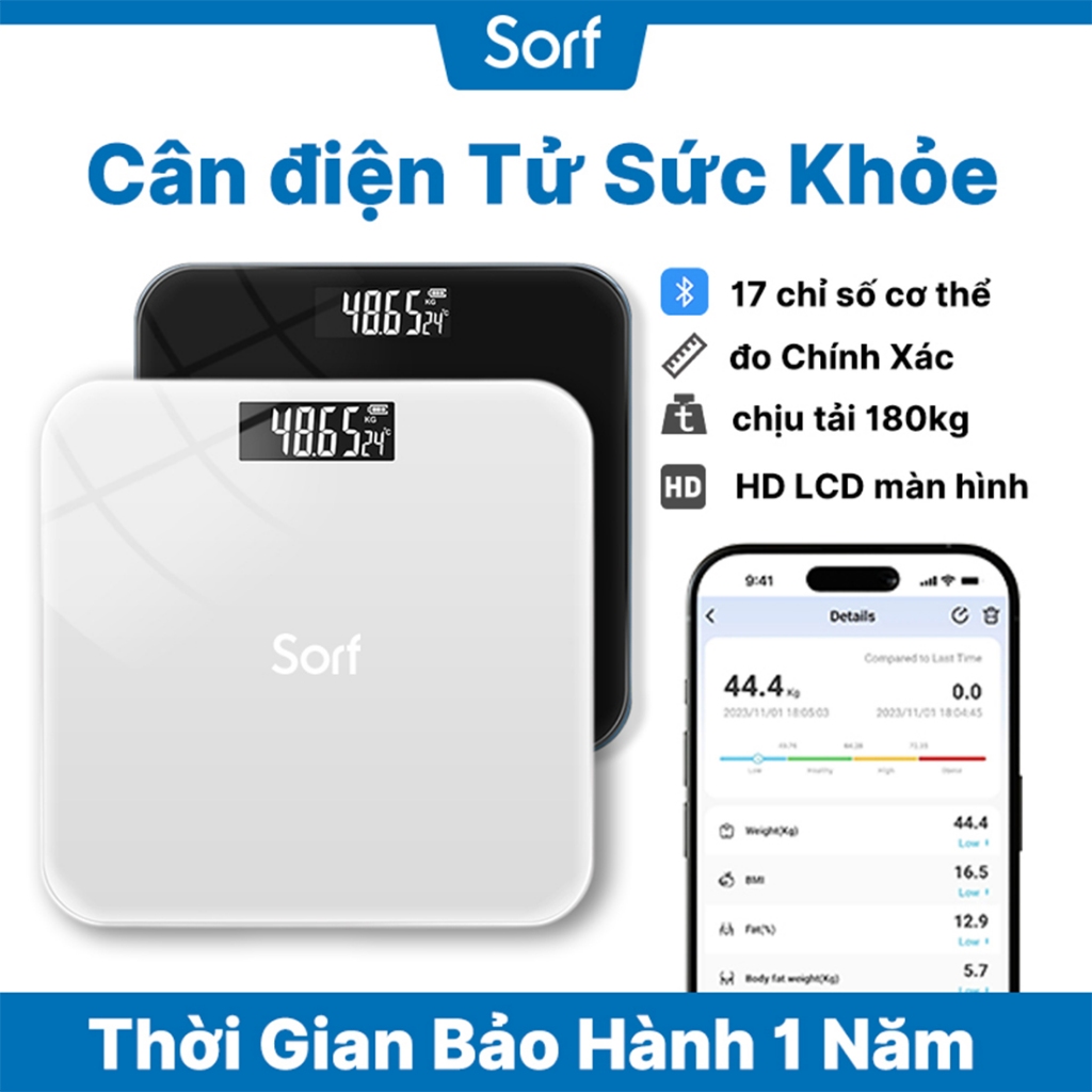 Sorf Cân điện Tử Sức Khỏe Được Màn Hình LCD Kết Nối Bluetooth APP Có Thể Phân Tích Chỉ Số Cơ 180kg