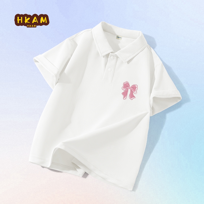 HKAM Áo Sơ Mi POLO Bé Gái thể thao thời trang trẻ em Cool Sense Quick-Drying Áo sơ mi POLO in nơ