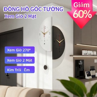 Đồng hồ góc hai mặt sáng tạo Đồng hồ treo tường tắt tiếng kim loại trực quan 270 độ Thích hợp cho phòng khách Phòng ăn Trang trí tường