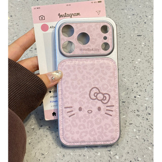 Hoạt Hình Dễ Thương Báo Hồng Hellokitty Bảo Vệ Toàn Diện Ống Kính Da Dây Đeo Cổ Tay Ốp Điện Thoại Cho iPhone 17Promax 17Pro 14 15 16 Pro Max 13 Vỏ Điện Thoại Di Động Nữ Chống Sốc