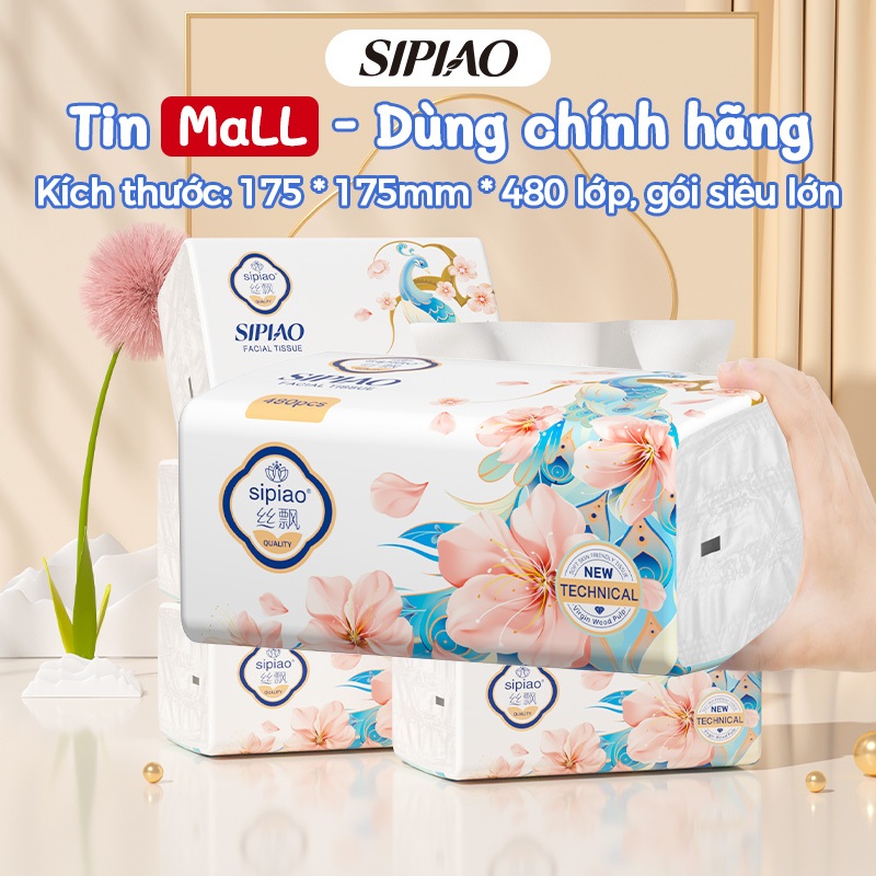 [5 Túi] Khăn giấy mặt Sipiao GB / T 20808 (1609-5) 5 lớp 480 tờ 175 * 175mm Gà đậu trắng mềm Serie