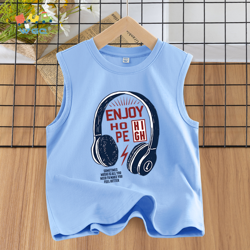 W.G.Q  Áo Ba Lỗ  bé trai , vải Cotton nguyên chất, mềm mại thoải mái thoáng khí thấm mồ hôi, có in tai nghe