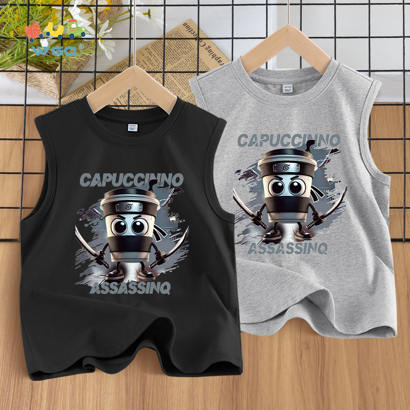 W.G.Q  Áo Ba Lỗ  bé trai , vải Cotton nguyên chất, mềm mại thoải mái thoáng khí thấm mồ hôi, có in hợp thời trang