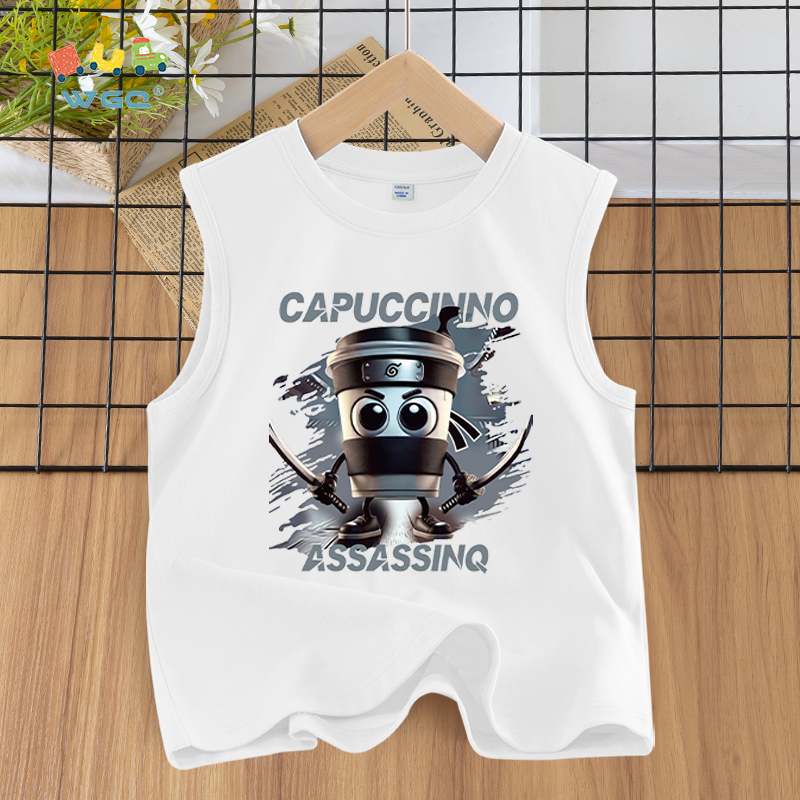 W.G.Q  Áo Ba Lỗ  bé trai , vải Cotton nguyên chất, mềm mại thoải mái thoáng khí thấm mồ hôi, có in hợp thời trang