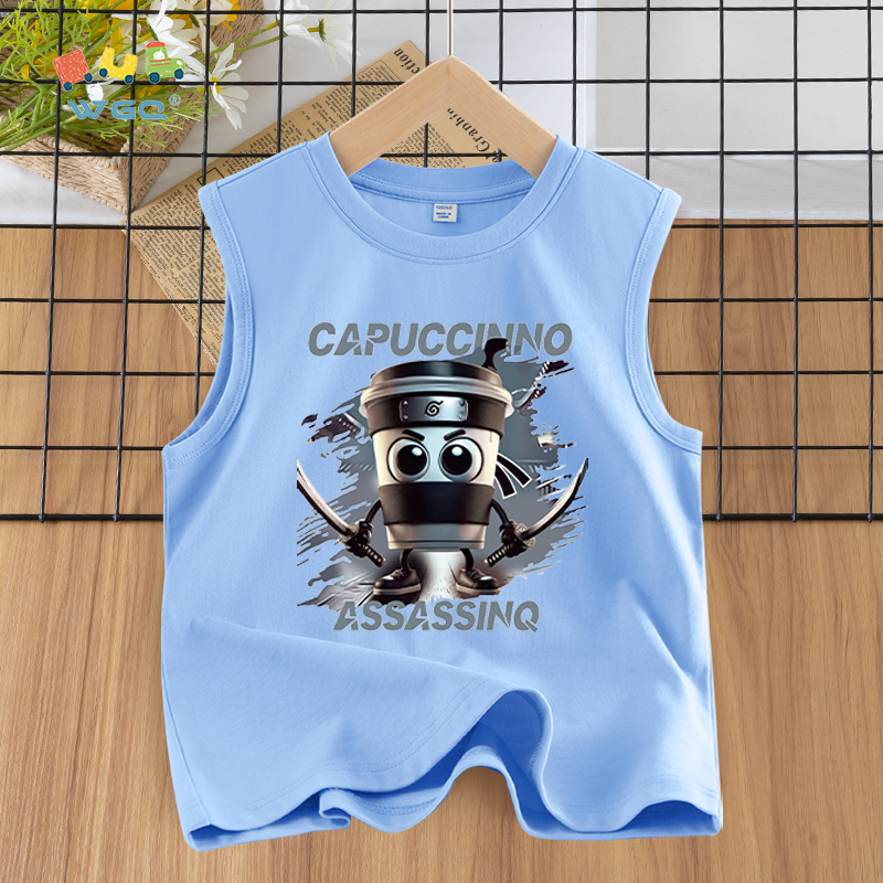W.G.Q  Áo Ba Lỗ  bé trai , vải Cotton nguyên chất, mềm mại thoải mái thoáng khí thấm mồ hôi, có in hợp thời trang
