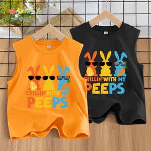 W.G.Q Áo Ba Lỗ bé trai /bé gái, vải Cotton nguyên chất, mềm mại thoải mái thoáng khí thấm mồ hôi, có in hình thỏ dễ thương