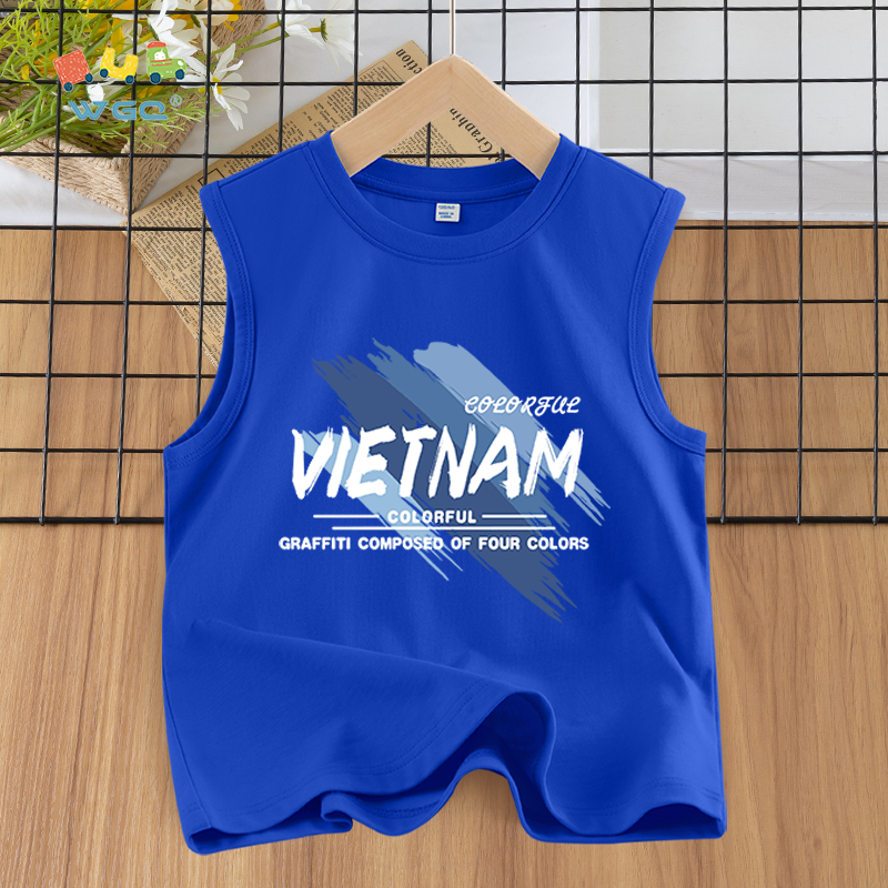 W.G.Q  Áo Ba Lỗ bé trai , mềm mại thoải mái thoáng khí thấm mồ hôi , in chữ Việt Nam