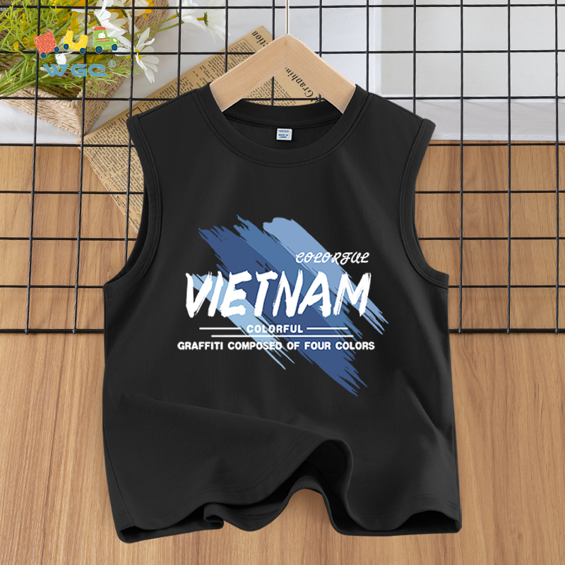 W.G.Q  Áo Ba Lỗ bé trai , mềm mại thoải mái thoáng khí thấm mồ hôi , in chữ Việt Nam