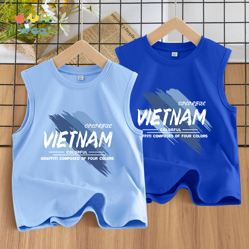 W.G.Q  Áo Ba Lỗ bé trai , mềm mại thoải mái thoáng khí thấm mồ hôi , in chữ Việt Nam