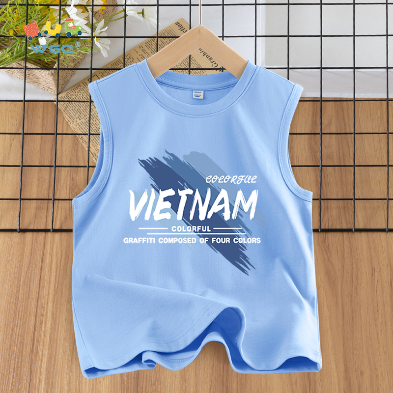 W.G.Q  Áo Ba Lỗ bé trai , mềm mại thoải mái thoáng khí thấm mồ hôi , in chữ Việt Nam