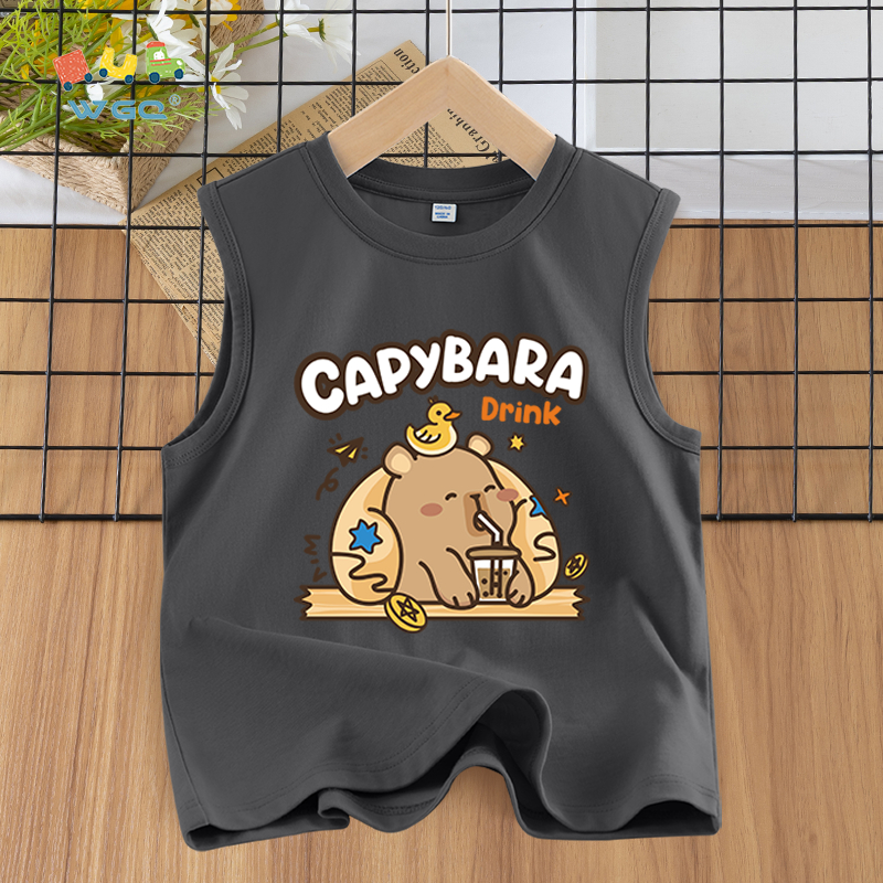 W.G.Q  Áo Ba Lỗ  bé gái / bé trai , vải Cotton nguyên chất, mềm mại thoải mái thoáng khí thấm mồ hôi, có in capybara