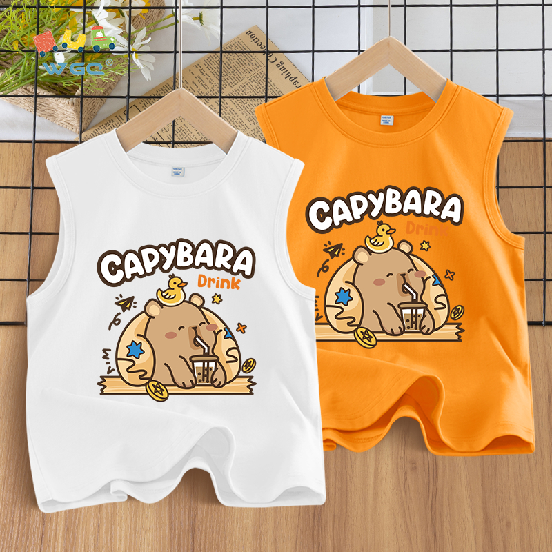 W.G.Q  Áo Ba Lỗ  bé gái / bé trai , vải Cotton nguyên chất, mềm mại thoải mái thoáng khí thấm mồ hôi, có in capybara