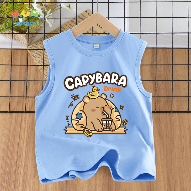 W.G.Q  Áo Ba Lỗ  bé gái / bé trai , vải Cotton nguyên chất, mềm mại thoải mái thoáng khí thấm mồ hôi, có in capybara
