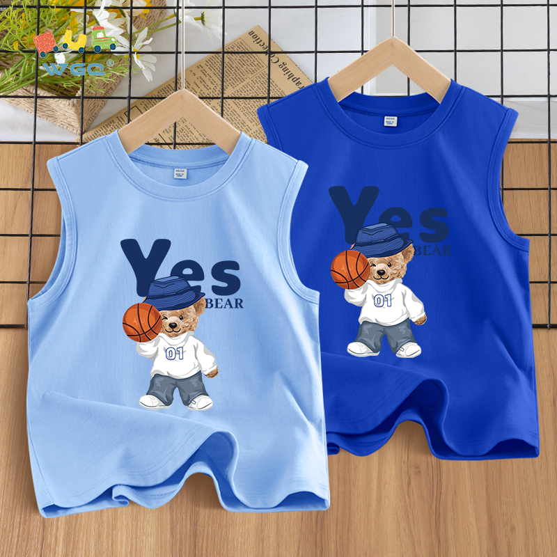 W.G.Q  Áo Ba Lỗ bé trai , vải Cotton nguyên chất, mềm mại thoải mái thoáng khí thấm mồ hôi, có in hình gấu