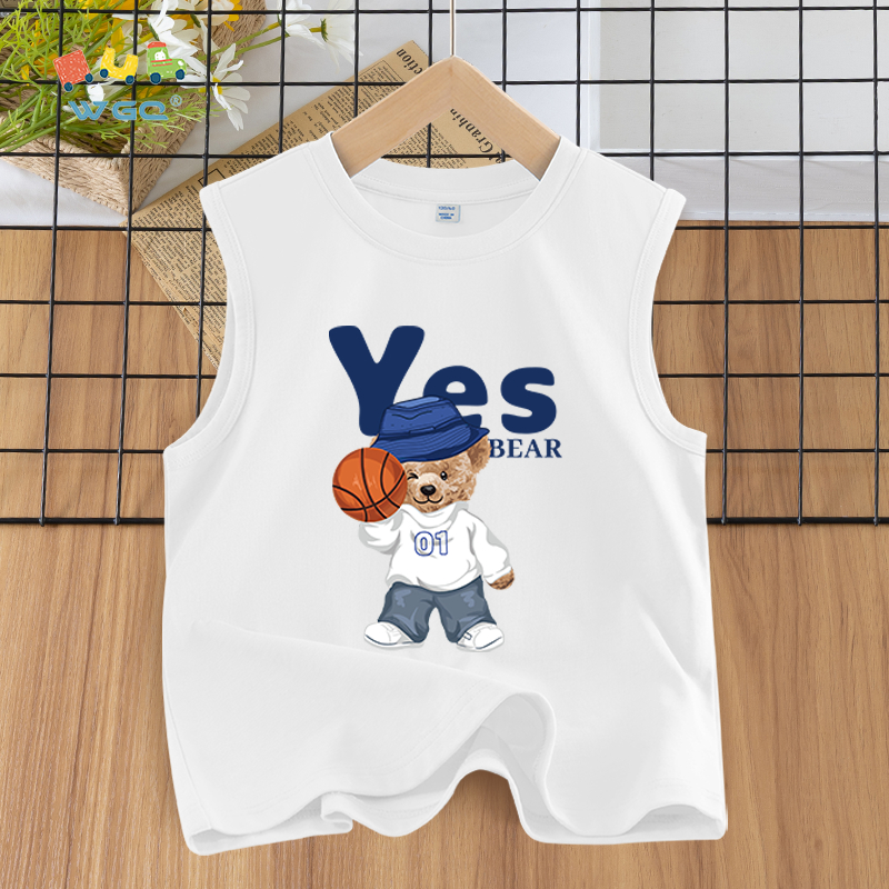 W.G.Q  Áo Ba Lỗ bé trai , vải Cotton nguyên chất, mềm mại thoải mái thoáng khí thấm mồ hôi, có in hình gấu