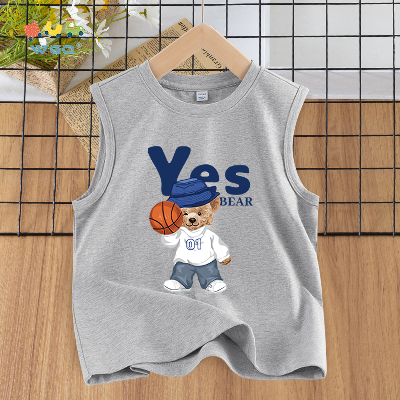 W.G.Q  Áo Ba Lỗ bé trai , vải Cotton nguyên chất, mềm mại thoải mái thoáng khí thấm mồ hôi, có in hình gấu