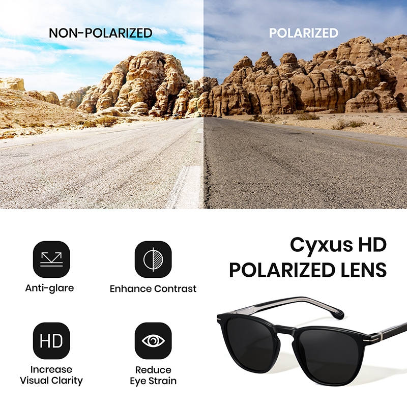 Cyxus Kính râm gọng vuông thời trang | Kính râm phân cực | Chất liệu nhẹ | Chống tia UV400 | Dành cho cả nam và nữ, phù hợp cho lái xe và du lịch P1354