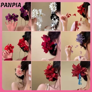 PANPIA-1 / 2 Chiếc Mới Phong Cách Trung Hoa Cổ Hoa Kẹp Tóc Nữ Rừng Không Khí Tua Rua Bên Kẹp Cô Dâu Updo Phụ Kiện Tóc