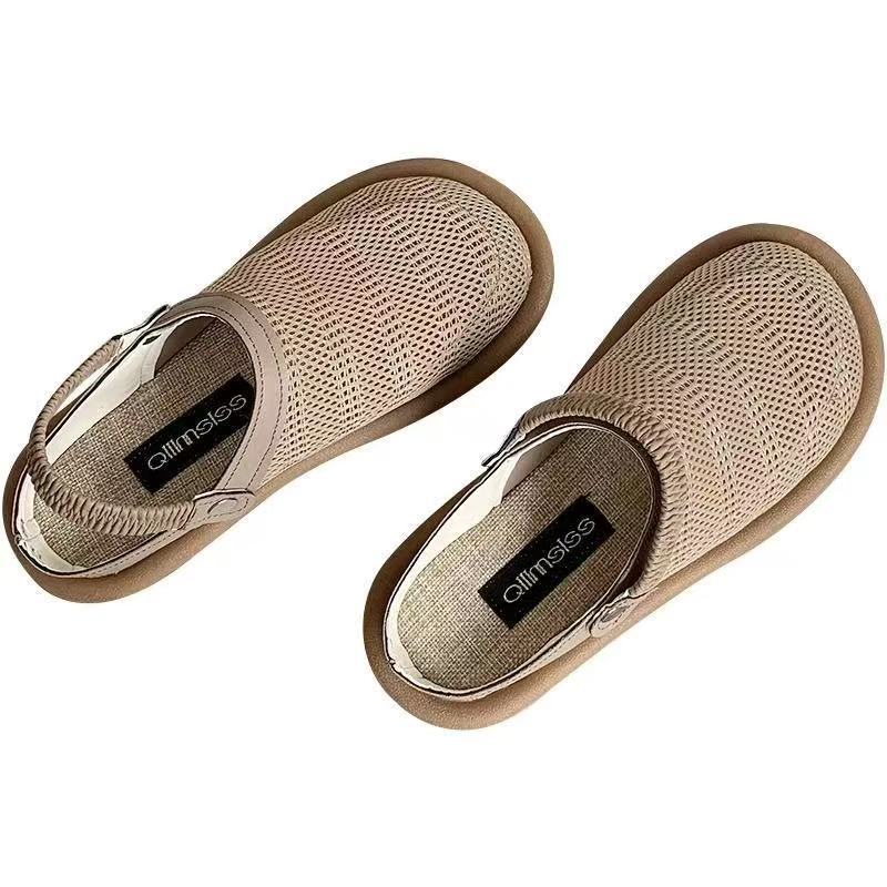 62% Tỷ Lệ Mua Lại Vải Lanh Rừng Giày Sandal Nữ Đế Mềm Thoáng Khí Giày Lưới Phong Cách Preppy Lỗ Giày Bên Ngoài Mặc Nhẹ Nhàng Phù Hợp Với S