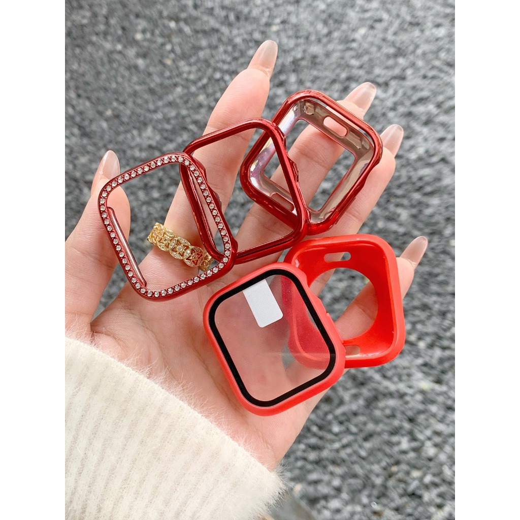 Ốp lưng bảo vệ chống mài mòn kim cương dành cho nữ Red Series Vỏ bảo vệ chống sốc Thích hợp cho Apple Watch S11 SE3 S10 S9 S8 SE S7 S6 46mm 42mm 40mm 44mm 41mm 45mm Vỏ bảo vệ