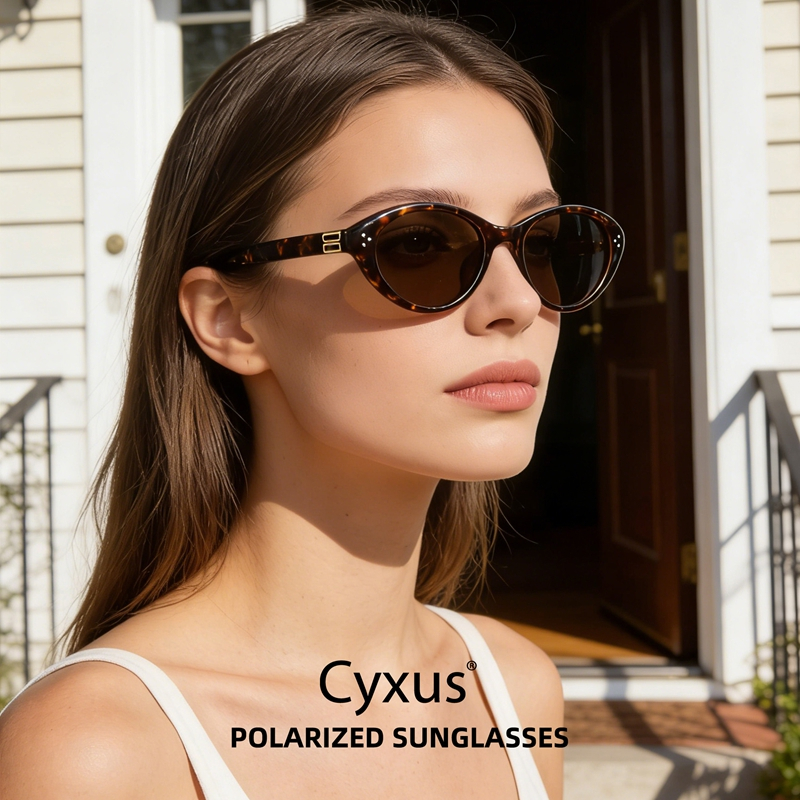 Cyxus  Kính râm mắt mèo dành cho nữ, kính râm phân cực, kính râm phong cách Hàn Quốc thời trang, chống tia UV400, tròng kính màu nâu, chất liệu nhẹ, phù hợp cho lái xe, du lịch và dự tiệc P1349