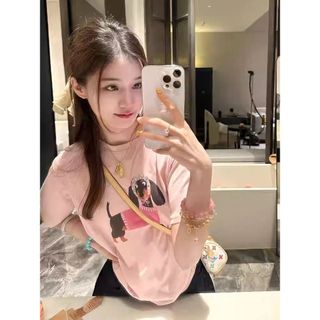 Áo Thun Cổ Tròn 100% Cotton Nữ In Hình Hoạt Hình