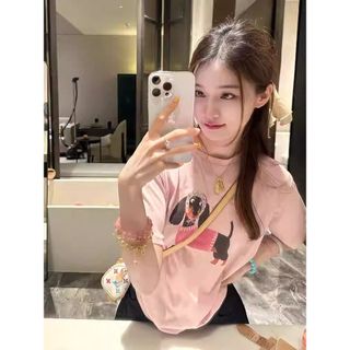 Áo Thun Cổ Tròn 100% Cotton Nữ In Hình Hoạt Hình