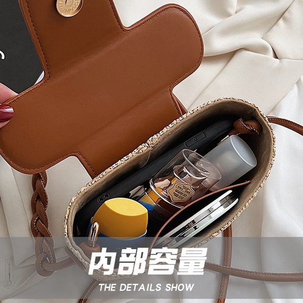 Túi đeo vai nữ dệt rơm vuông nhỏ, đeo chéo, kiểu messenger