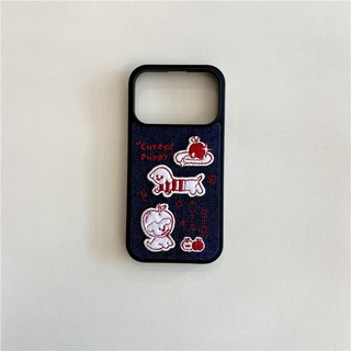 Ốp điện thoại TPU họa tiết chó con thêu iPhone 17 Pro max 16 Pro
