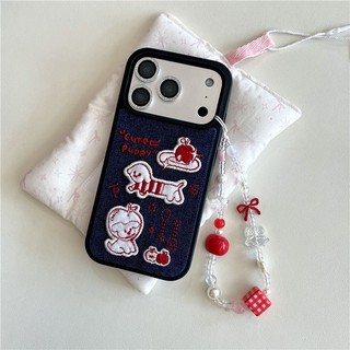 Ốp điện thoại TPU họa tiết chó con thêu iPhone 17 Pro max 16 Pro