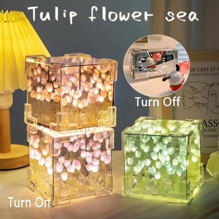 DIY Tulip Biển Gương Đèn Ngủ Led Đèn Ngủ Khối Ma Thuật Vật Liệu Trang Trí Handmade Sinh Nhật Lễ Tình Nhân Quà Tặng