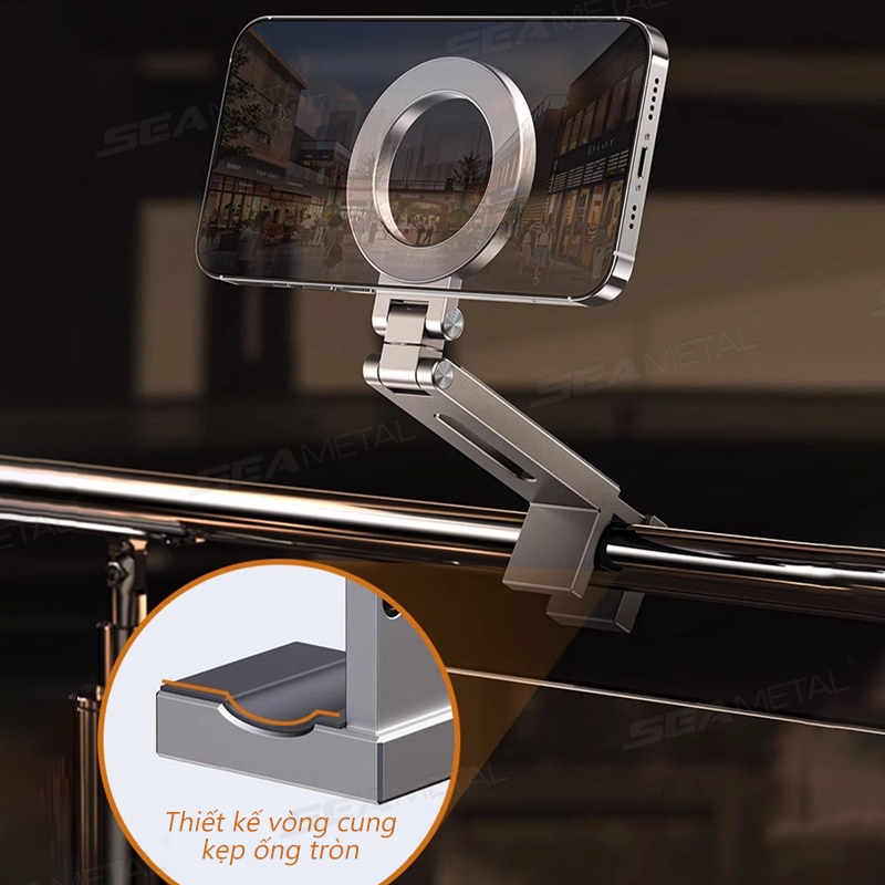 SEAMETAL Giá đỡ điện thoại gập 360° từ tính, kẹp xoay hai mặt, ABS, chân tripod/ô tô