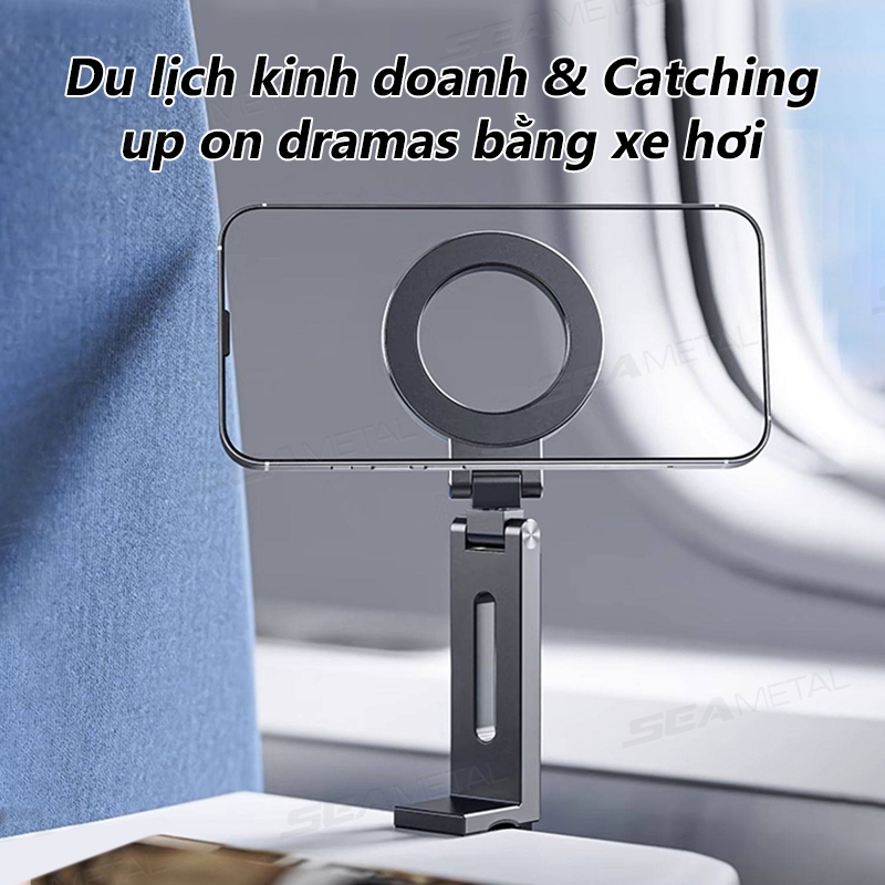 SEAMETAL Giá đỡ điện thoại gập 360° từ tính, kẹp xoay hai mặt, ABS, chân tripod/ô tô