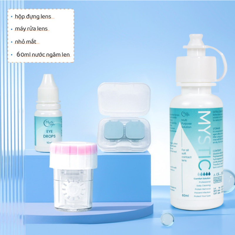 60ml nước ngâm trong len ngâm Kính áp tròng MCK1 + 10ml thuốc nhỏ mắt có dung dịch mắt + máy giặt ống kính + hộp đựng ống kính