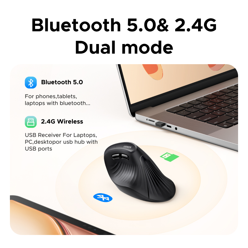 Chuột dọc đa chế độ UGREEN Bluetooth & 2.4G Năm cấp độ DPI lên tới 4000 Pin | BigBuy360 - bigbuy360.vn