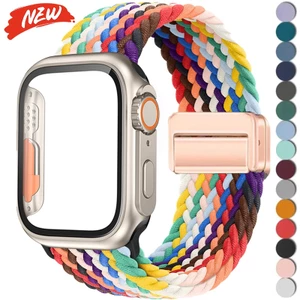 Dây đeo Nylon bện có khóa từ tính + Thay đổi sang vỏ Ultra PC tương thích cho Apple Watch Series11 / 10 46mm 42mm 9 8 7 6 SE 45mm 44mm 41mm