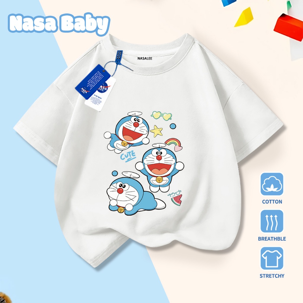 🚀Xu hướng hot 2026🚀 Áo thun trẻ em họa tiết NASA Doraemon 100% chất liệu cotton Unisex Giao hàng ngay