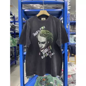 Áo thun nam Cotton nguyên chất in hình Joker DC độc đáo, Unisex quá khổ, màu đen giặt
