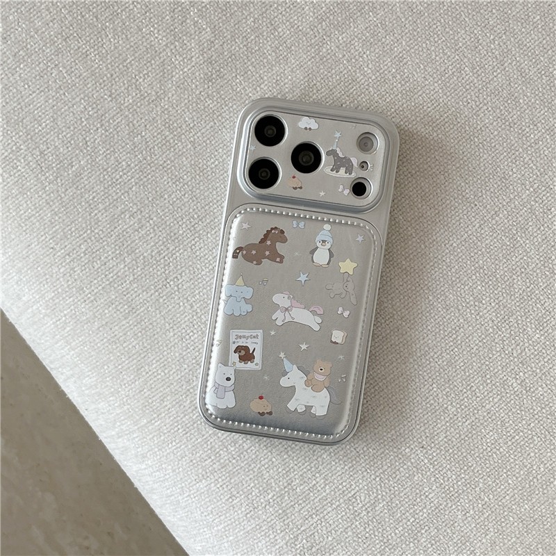 IPhone 17 Pro max 16 Pro max Horseback Riding Bear pattern Chất liệu PU Vỏ điện thoại