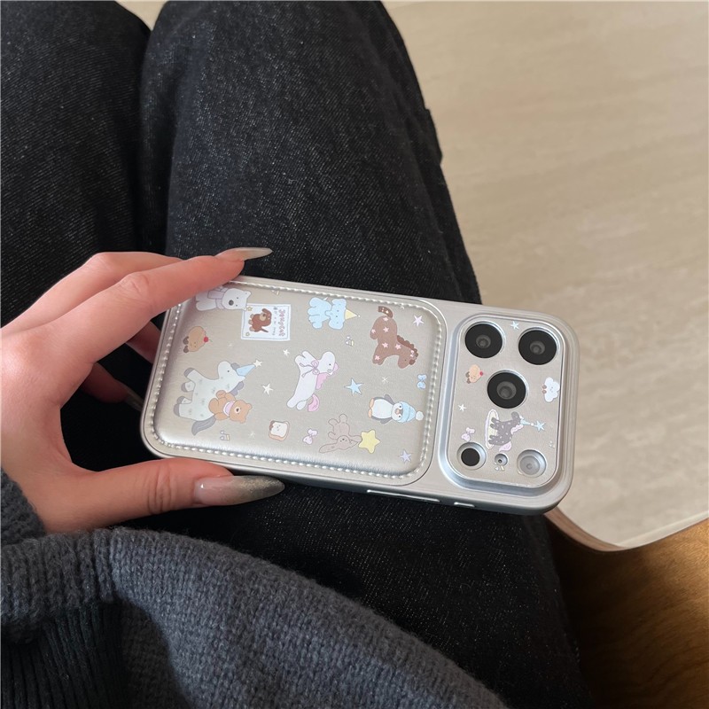 IPhone 17 Pro max 16 Pro max Horseback Riding Bear pattern Chất liệu PU Vỏ điện thoại