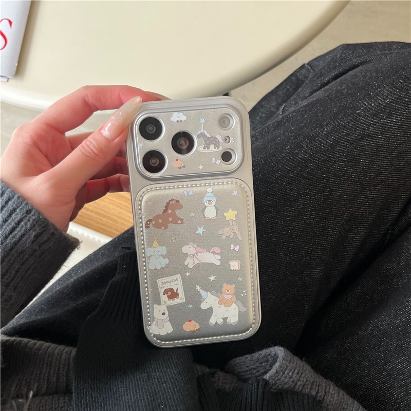 IPhone 17 Pro max 16 Pro max Horseback Riding Bear pattern Chất liệu PU Vỏ điện thoại