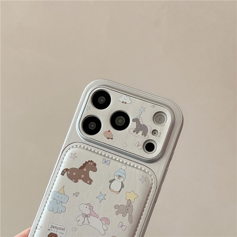 IPhone 17 Pro max 16 Pro max Horseback Riding Bear pattern Chất liệu PU Vỏ điện thoại