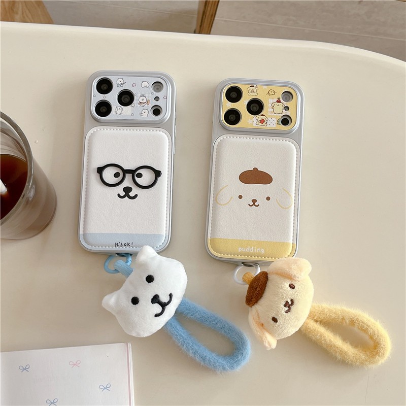 IPhone 17 Pro max 16 Pro max Pudding Dog họa tiết PU Vỏ điện thoại