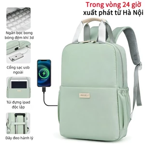 Balo laptop nữ 15,6 inch Ba lô du lịch chống nước, dung tích lớn có cổng USB, túi đi học dành cho học sinh.