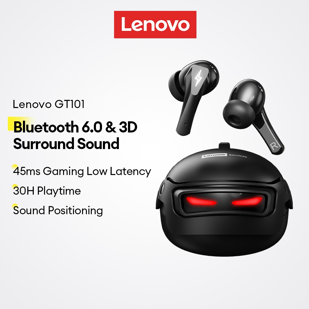 Tai nghe chơi game không dây Lenovo GT101 Bluetooth 6.0 có độ trễ thấp 45ms và thời gian chơi 30h cộng với âm thanh vòm 3D