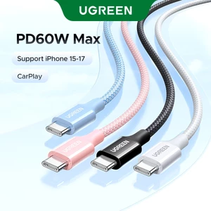 Cáp USB C sang USB C UGREEN, Cáp sạc nhanh USB C 60W Nylon Bện Type C cho iPhone 17 / 16, Galaxy S25 / S24 / S23, MacBook Air / Pro, iPad Pro / Mini / Air, Switch