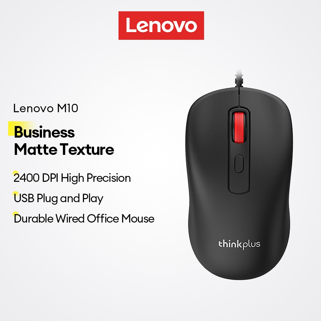 Chuột có dây và chuột văn phòng USB Lenovo M10 với 2400 DPI và Plug and Play plus Họa tiết mờ cho doanh nghiệp