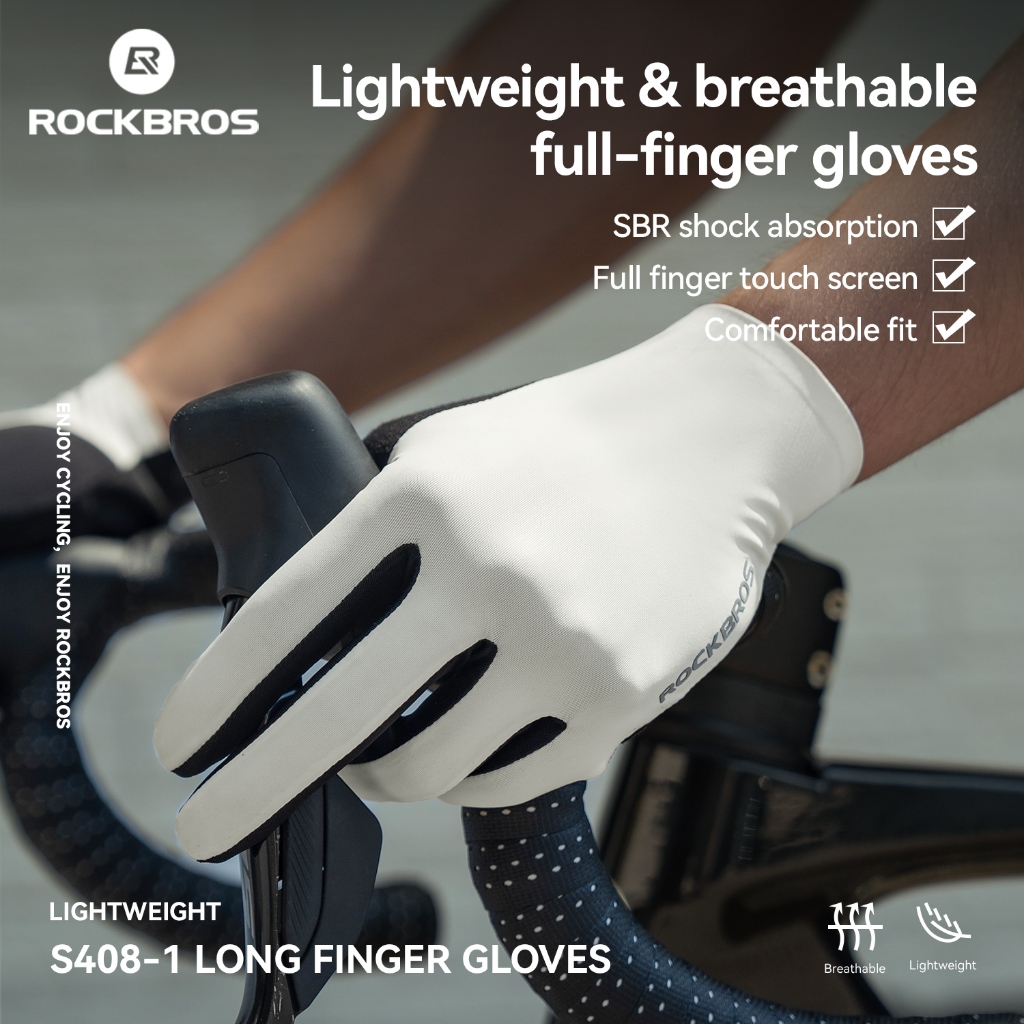 Găng tay xe đạp Rockbros full ngón SBR, chống sốc nhẹ, hỗ trợ cảm ứng và chống trơn trượt, phù hợp cho xe đạp MTB