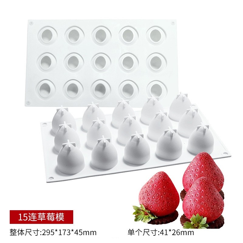 Khuôn silicone 8 Ô Làm Bánh 15 Ô Hình Trái Dâu 3D diy