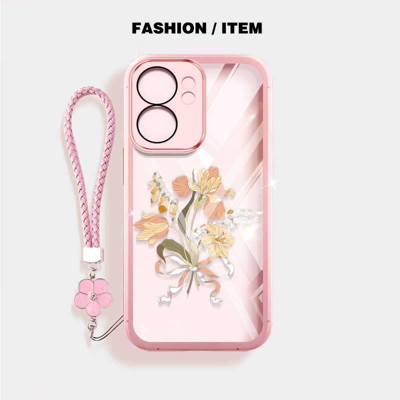 YBD Trong Suốt Cho OPPO A6C A6X A6 Pro A6S A6T Pro 5G Vỏ Điện Thoại Hoa Nhiệt Đới Bó Hoa Có Dây Buộc